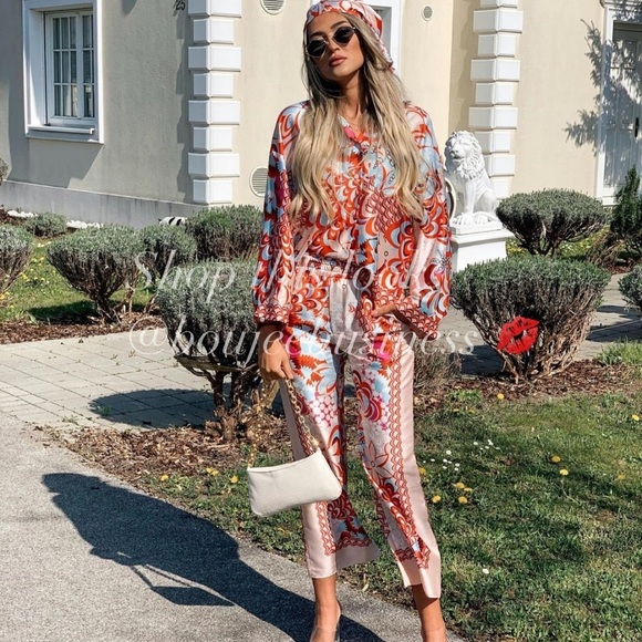 ZARA BNWT Flowy Printed Shirt and Scarf + Pants 3pc Coord Set - Picture 3 of 7